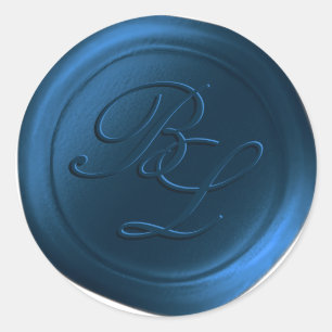 Navy Blue Double Monogram Faux Wax Seal Stickers