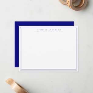 Navy Blue Double Thin Border Correspondence Note  Card