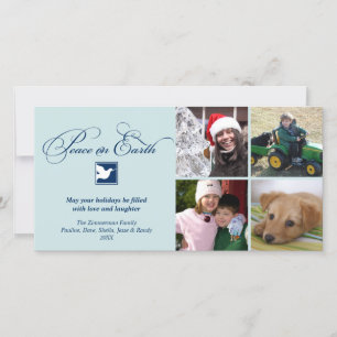 Navy blue dove peace on earth holiday greeting card