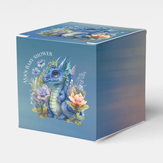 Navy Blue Dragon Boy Baby Shower Favor Box (Front Side)