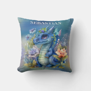 Navy Blue Dragon Boy Baby Shower Gift Throw Pillow