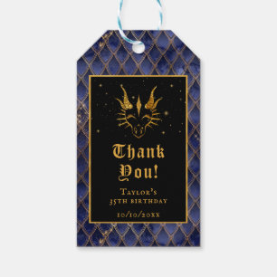 Navy Blue Dragon Scales Gold Birthday Thank You Gift Tags