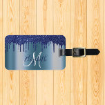 Navy Blue Drips Glitter Metal Monogram  Luggage Tag<br><div class="desc">This design may be personalized in the area provided by changing the photo and/or text. Or it can be customized by clicking Personalize this Template and then choosing the click to customize further option and delete or change the colour of the background, add text, change the text colour or style,...</div>