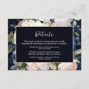 Navy Blue & Dusty Blush Pink Floral Wedding Enclosure Card