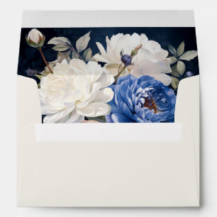 Navy Blue & Dusty Blush Pink Floral Wedding  Envelope