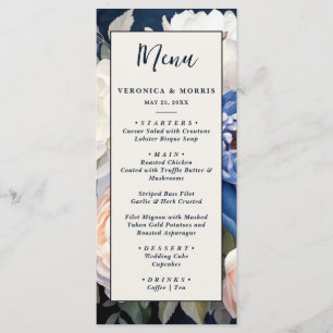 Navy Blue & Dusty Blush Pink Floral Wedding Menu