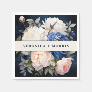 Navy Blue & Dusty Blush Pink Floral Wedding Napkin