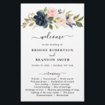 Navy Blue Dusty Blush Pink Floral Wedding Program<br><div class="desc">Dark navy blue blush pink floral wedding program featuring elegant bouquet of navy blue,  royal blue ,  white ,  blush rose and sage green eucalyptus leaves. Please contact me for any help in customization or if you need any other product with this design.</div>