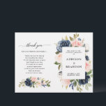 Navy Blue Dusty Blush Pink Floral Wedding Program<br><div class="desc">Dark navy blue blush pink floral wedding program featuring elegant bouquet of navy blue,  royal blue ,  white ,  blush rose and sage green eucalyptus leaves. Please contact me for any help in customization or if you need any other product with this design.</div>