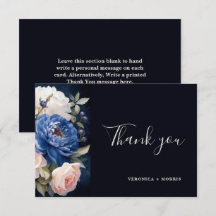 Navy Blue & Dusty Blush Pink Floral Wedding Thank You Card