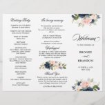 Navy Blue Dusty Blush Tri-fold Wedding Program<br><div class="desc">Dark navy blue blush pink floral wedding program featuring elegant bouquet of navy blue,  royal blue ,  white ,  blush rose and sage green eucalyptus leaves. Please contact me for any help in customization or if you need any other product with this design.</div>