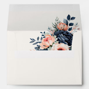 Navy Blue Dusty Rose Floral Wedding  Envelope