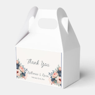 Navy Blue Dusty Rose Floral Wedding Favor Box