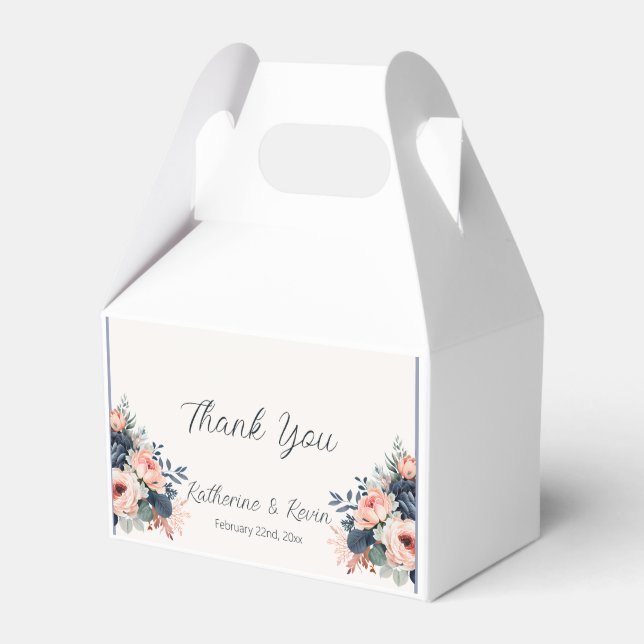 Navy Blue Dusty Rose Floral Wedding Favor Box (Front Side)