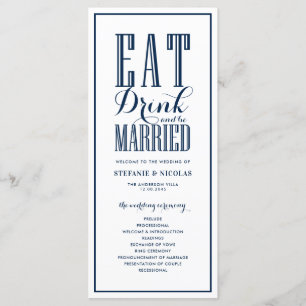 Navy Blue Eat Drink and be Married Wedding Program