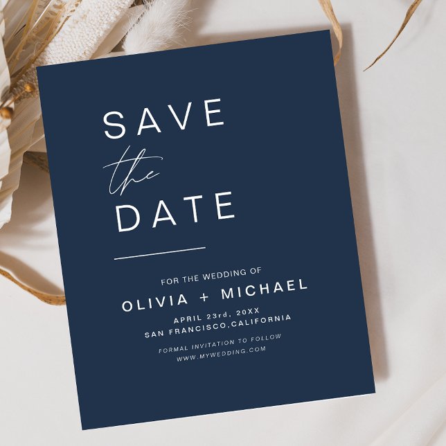 Navy Blue Elegant Boho Save the Date Minimalist  (Creator Uploaded)