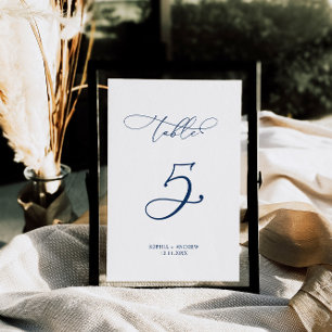 Navy Blue Elegant Calligraphy Table 5 Wedding Number