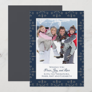 Navy Blue Elegant Christmas Photo Card 1 Photo