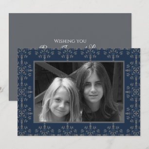 Navy Blue Elegant Christmas Photo Card 1 Photo