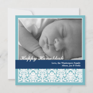 Navy blue elegant damask happy Hanukkah holiday