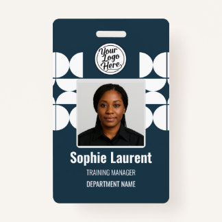 Navy Blue Elegant Geometric Employee Identity Badge