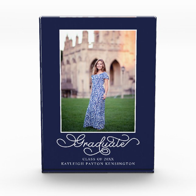 Navy Blue Elegant Graduation Photo Keepsake (Front)
