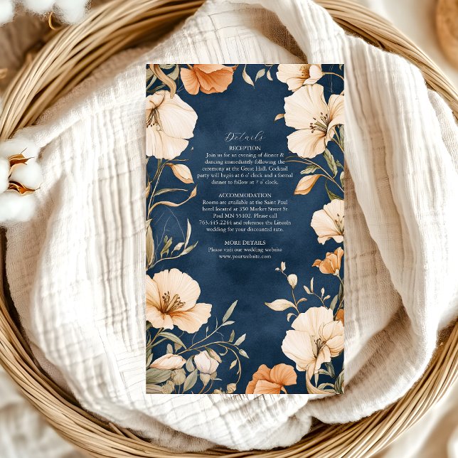 Navy Blue  Elegant Ivory Floral Wedding Enclosure Card (Creator Uploaded)