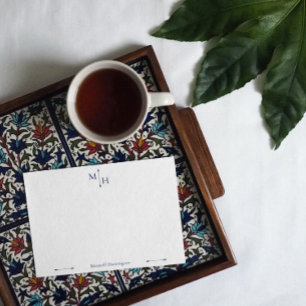 Navy Blue Elegant Minimalist Arrow Point Monogram Card