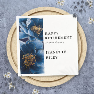 Navy Blue Elegant Modern Floral Happy Retirement Napkin