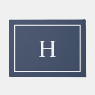 Navy Blue Elegant Modern Monogram Doormat