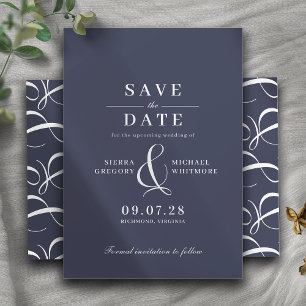 Navy Blue Elegant Modern Vintage Typography Save The Date