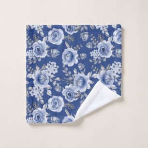 Navy Blue & Elegant Modern Watercolor Floral   Wash Cloth