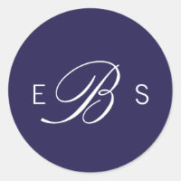 Navy Blue Elegant Monogram Circle Wedding Stickers