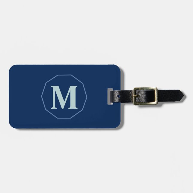 Navy Blue elegant monogram personalized Luggage Tag (Front Horizontal)