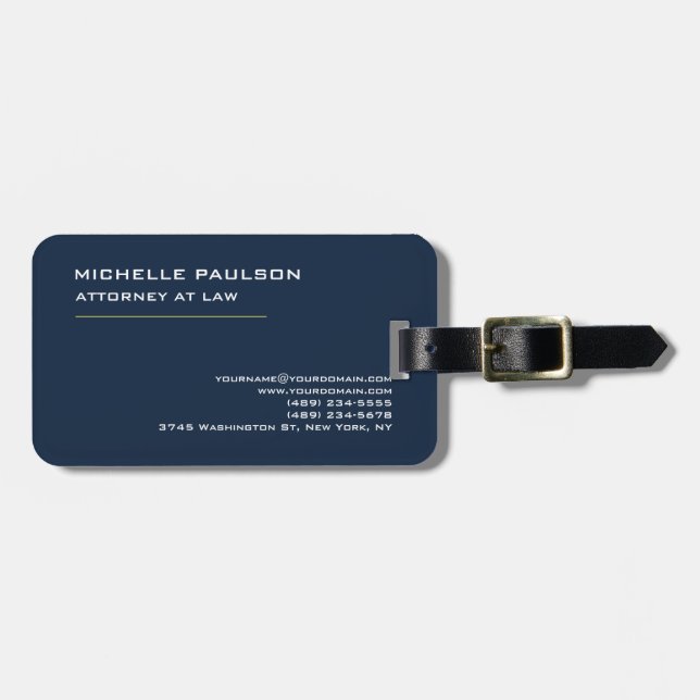 Navy Blue Elegant Plain Professional Modern Luggage Tag (Front Horizontal)