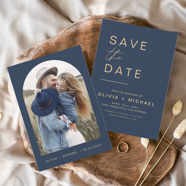 Navy Blue Elegant Save the Date Photo Minimalist (Creator Uploaded)