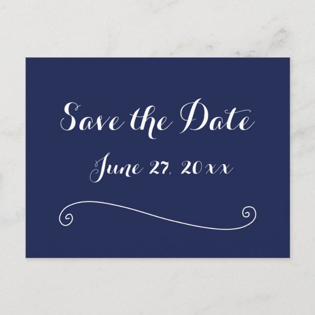 Navy Blue Elegant Save The Date Postcards (Front)