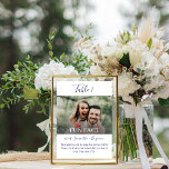 Navy Blue Elegant Script Fun Facts Photo Wedding Table Number<br><div class="desc">These creative, Fun Facts about the bride and groom wedding table numbers will entertain your reception guest with fun and interesting information about your love story and personalities. The navy blue and white design features hand-lettered calligraphy script and a classic serif font as well as one of your photos. Use...</div>