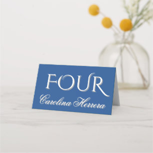 Navy Blue Elegant Script Guest Name Number Place Card