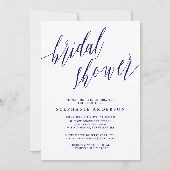 Navy Blue Elegant Script Invitation (Front)