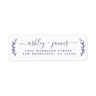 Navy Blue Elegant Script Mariage Adresse de retour