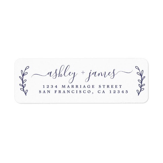 Navy Blue Elegant Script Mariage Adresse de retour (Devant)