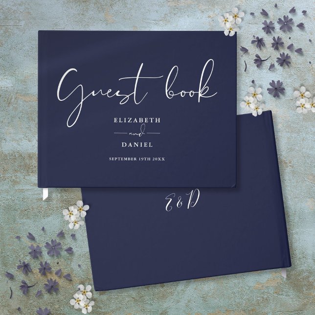 Navy Blue Elegant Script Wedding Guest Book (Navy Blue Elegant Script Wedding Guest Book)