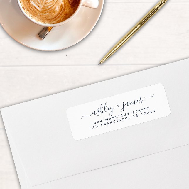 Navy Blue Elegant Script Wedding Return Address (Creator Uploaded)