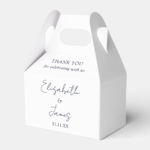 Navy Blue Elegant Script Wedding Thank You Favor Box
