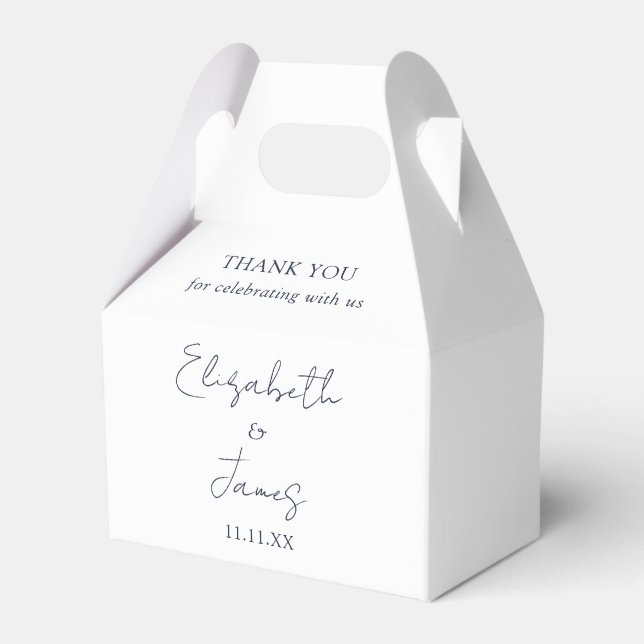 Navy Blue Elegant Script Wedding Thank You Favor Box (Front Side)