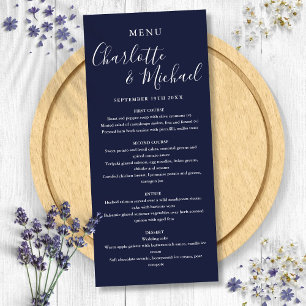 Navy Blue Elegant Signature Script Wedding  Menu