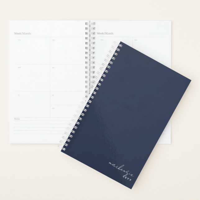 Navy Blue Elegant Simple Minimalist Personalized Planner (Display)