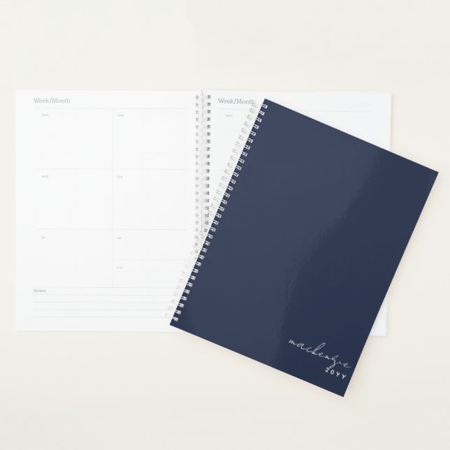 Navy Blue Elegant Simple Minimalist Personalized Planner (Display)