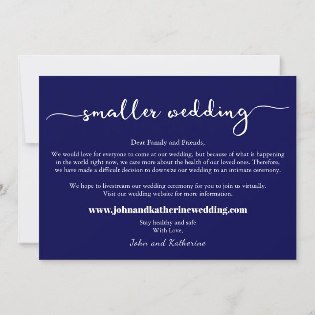 Navy Blue Elegant Smaller Wedding Announcement (Front)